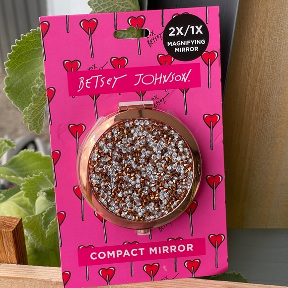 BETSEY JOHNSON Rose-gold Rhinestone 2X 1X Bling Magnifying Compact Mirror - Picture 10 of 10
